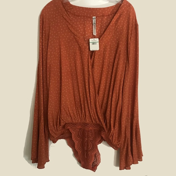 Free People Orange Makin’ Waves Bodysuit Size Large NWT - Picture 5 of 7